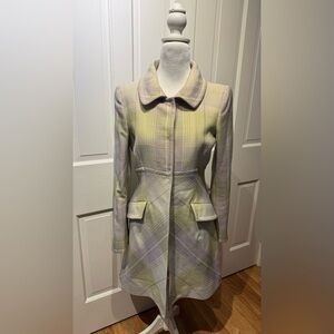 Philosophy di Alberta Ferretti Plaid Coat in Pastel Yellow, Purple and Green